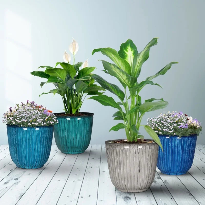 Recycled Plastic Round Planter With Drainage Holes For Outdoors