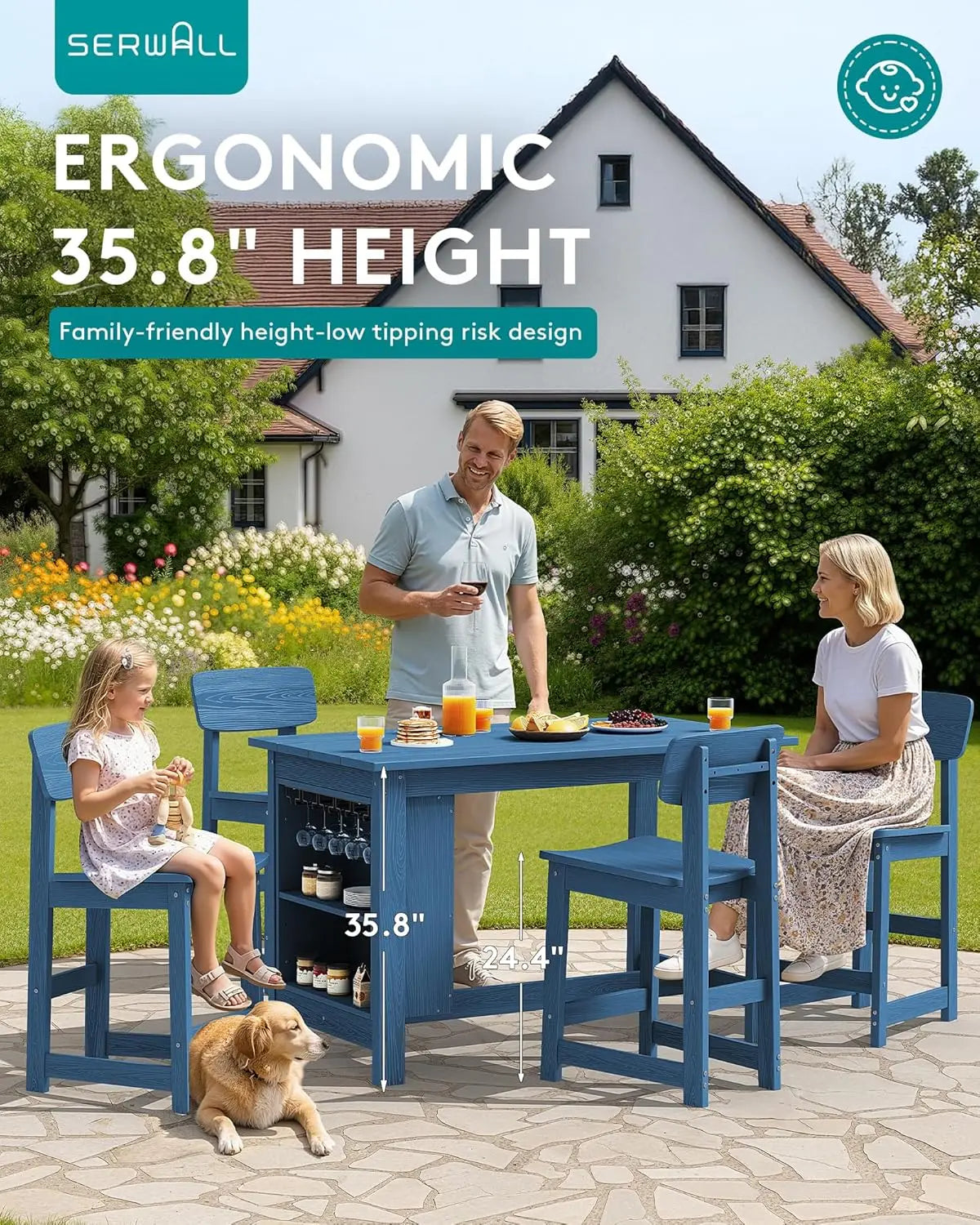 HDPE Outdoor Bar Table Set Storage Wine Rack And Stools