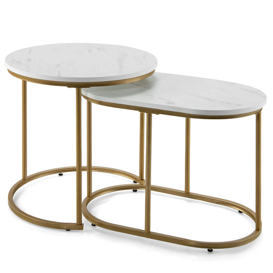 HOMASIS Nesting Coffee Tables Marble Living Room Set