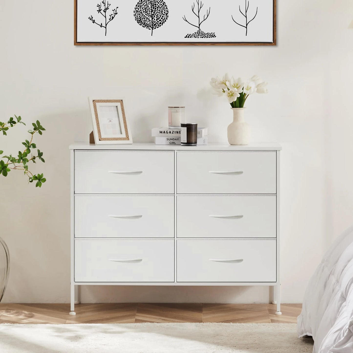 JHK 6 Drawer Fabric Cabinet Living Room Storage Chest