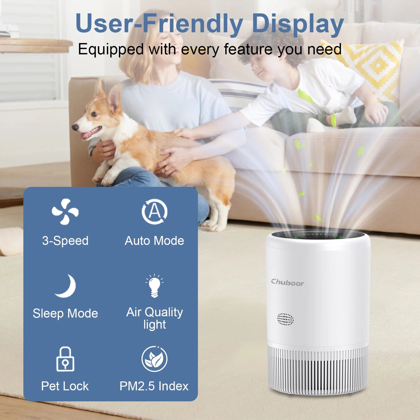 Chuboor Smart Air Purifier For Bedroom Living Room App Alexa Control PM25 HEPA