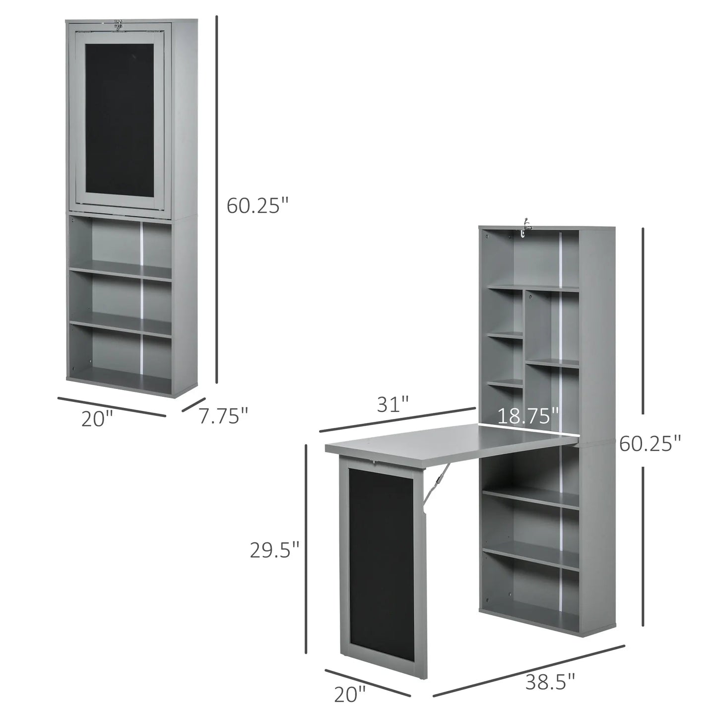 HOMCOM Fold-Out Convertible Office Desk With Blackboard Wall Mount Shelf