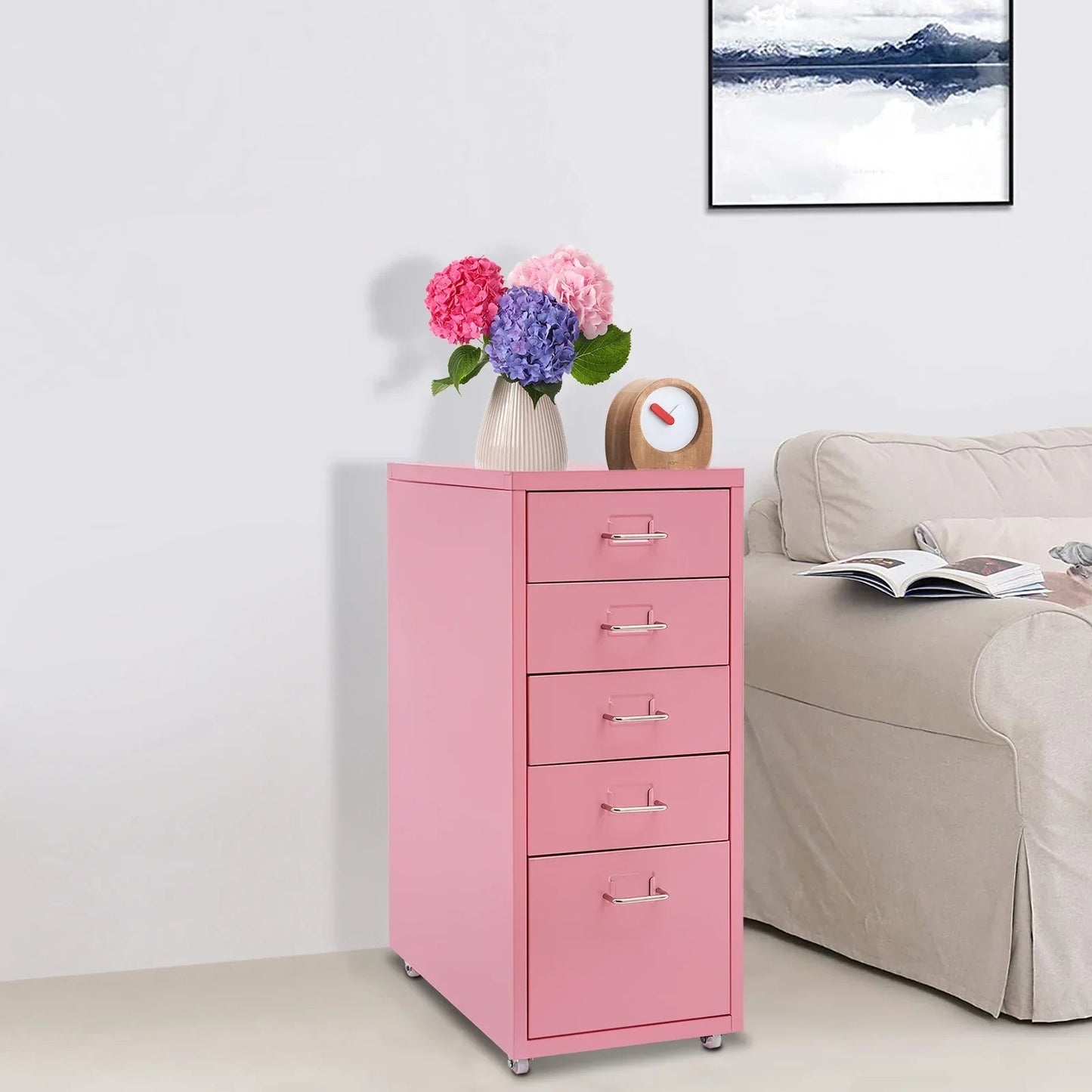 Bymaocar Five Drawer File Cabinet On Wheels Mobile Organizer