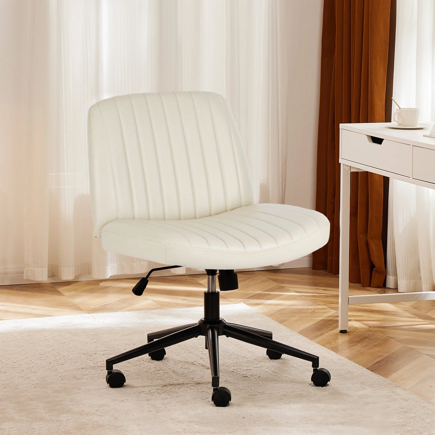 JHK Armless PU Leather Office Chair With Wheels Height Adjustable