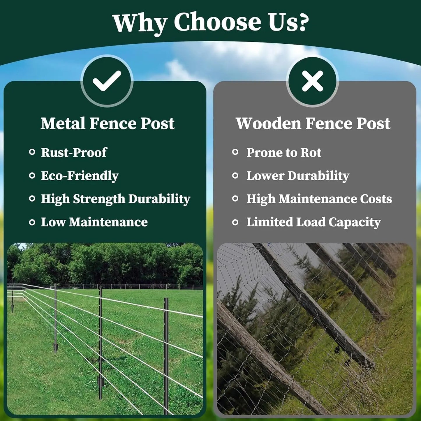 Garden Fence Post U-Post Heavy Duty Metal 10 Pack Bundle