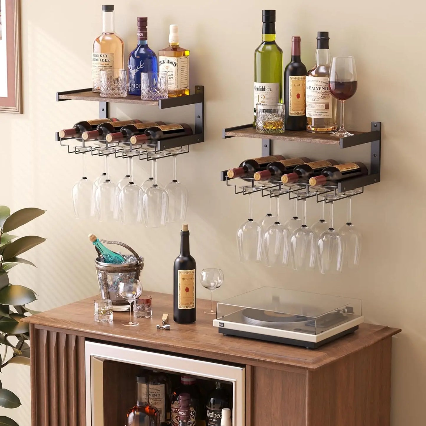 Wall Mounted Wine Rack With Stemware Hanger Industrial Design