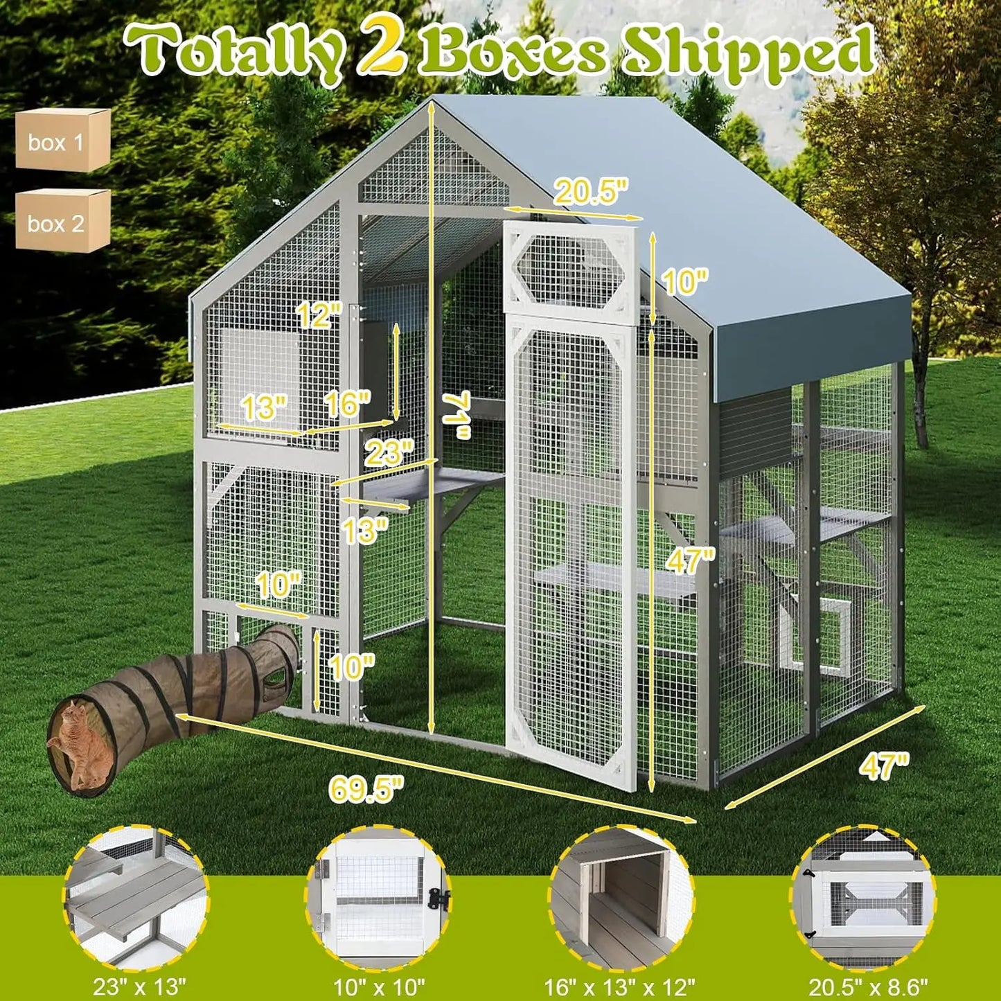 Wooden Walk-In Outdoor Catio for Multiple Cats