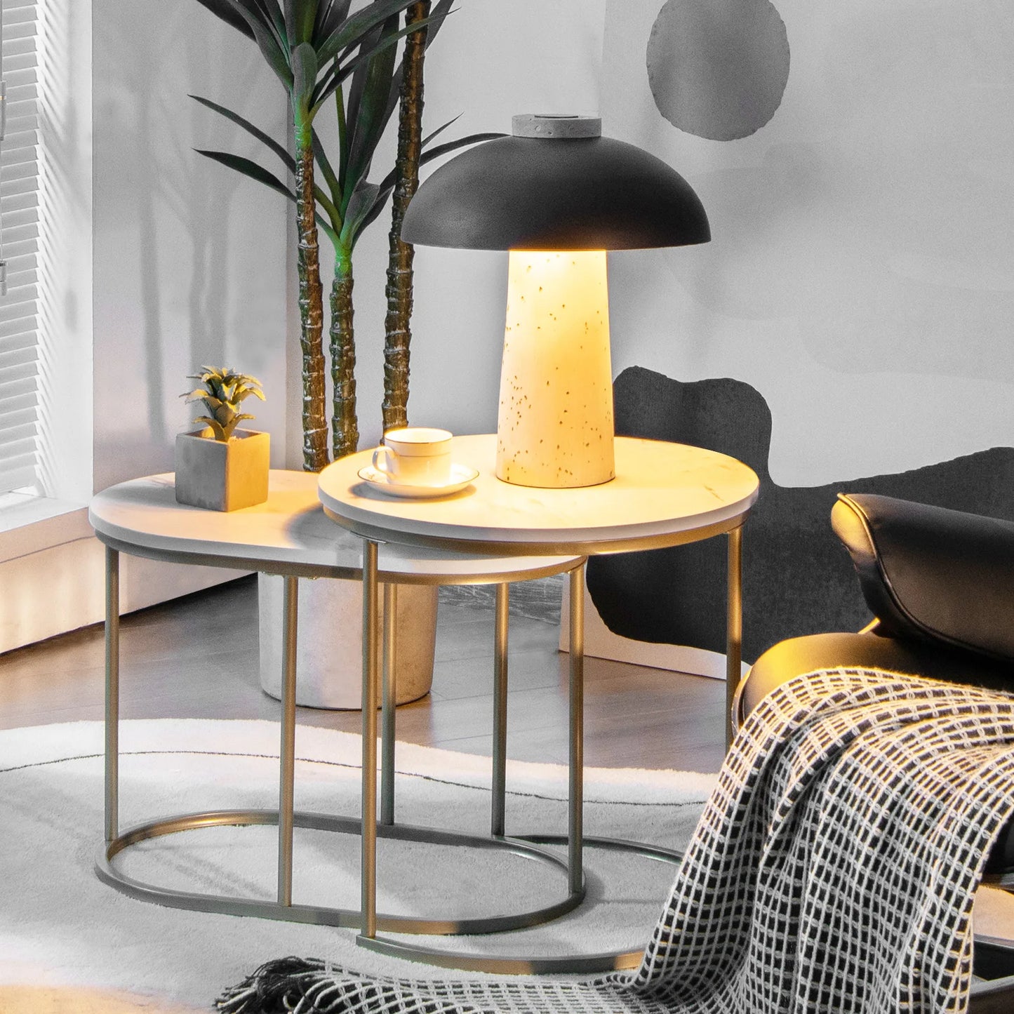 HOMASIS Nesting Coffee Tables Marble Living Room Set