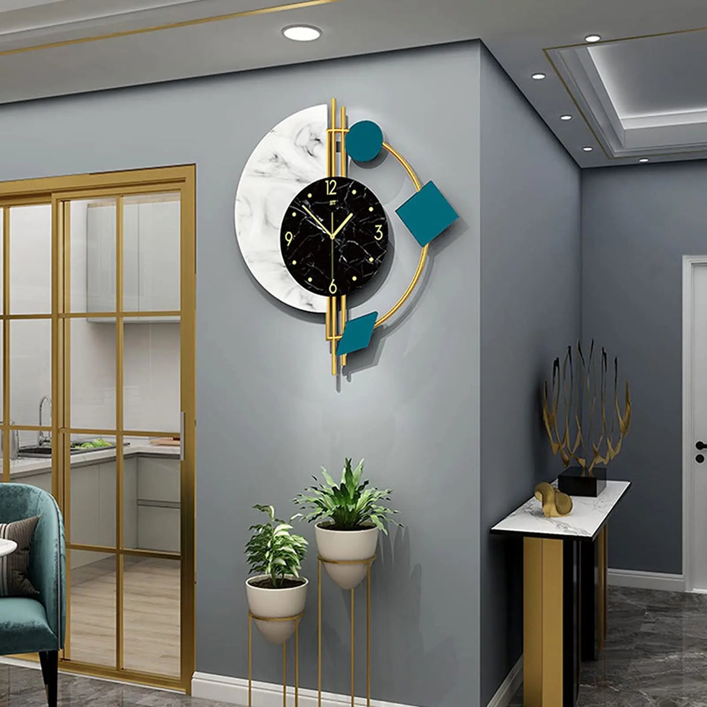 Marble Wall Clock Nordic Style Silent Battery Operated