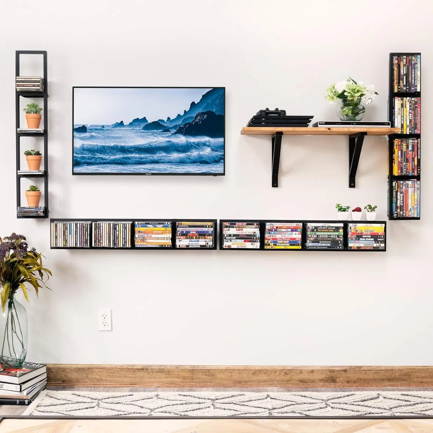 Wall Mounted CD DVD Rack Organizer 5 Piece Media Storage For Books