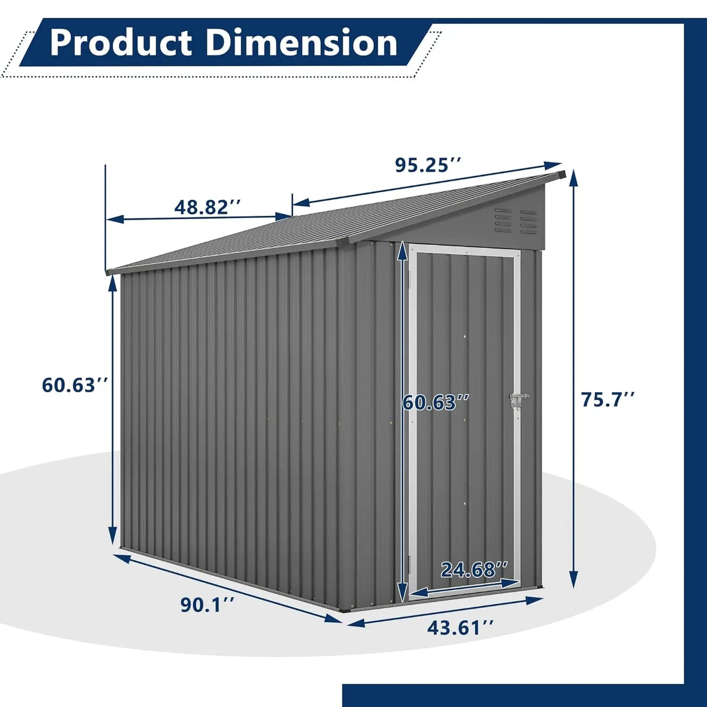 Metal Lean-To Storage Shed For Outdoor Garden Patio