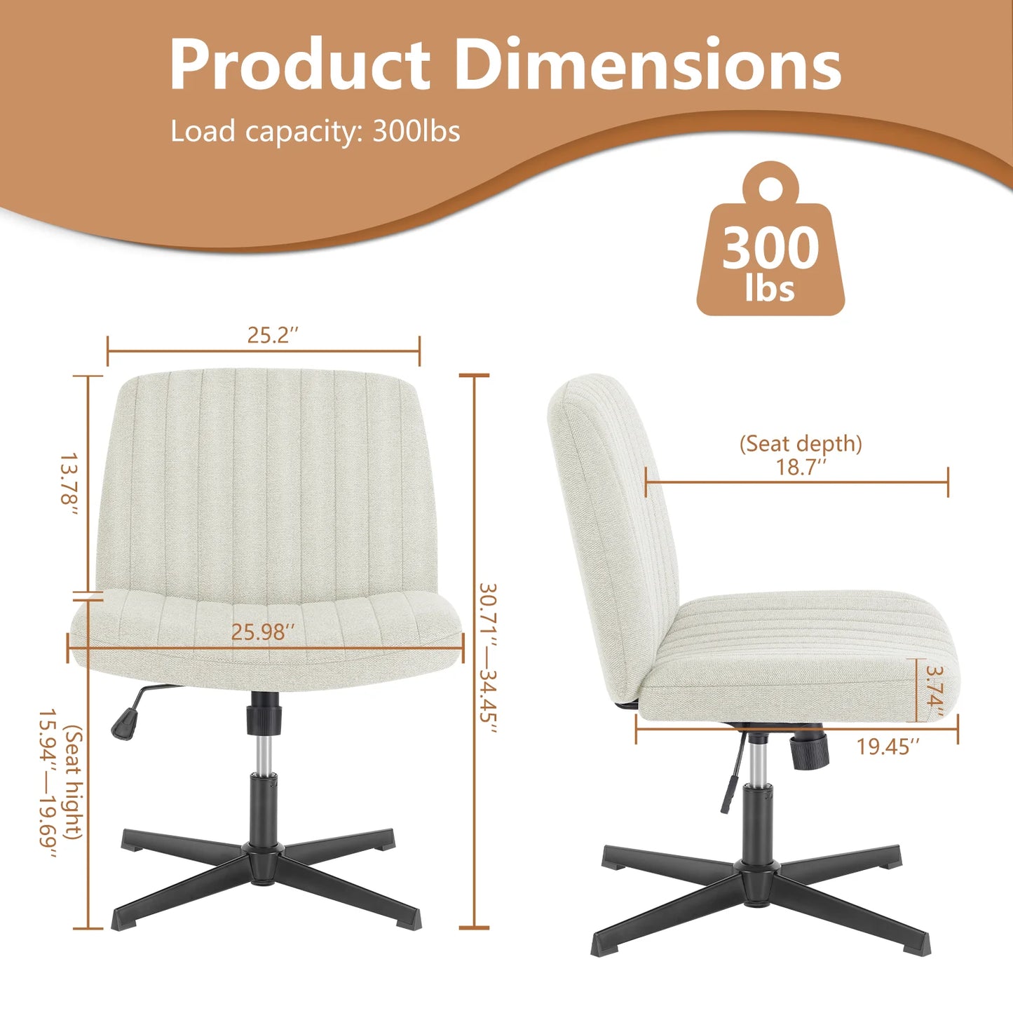 JHK Cross Legged Office Chair Rocking Swivel Adjustable Fabric Task Chair