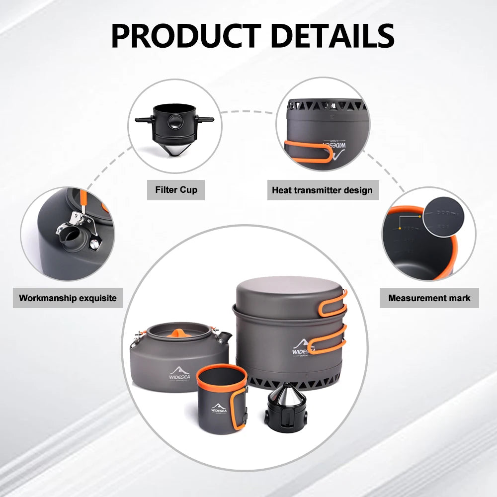 Widesea Outdoor Camping Cookware Set With Pot And Kettle