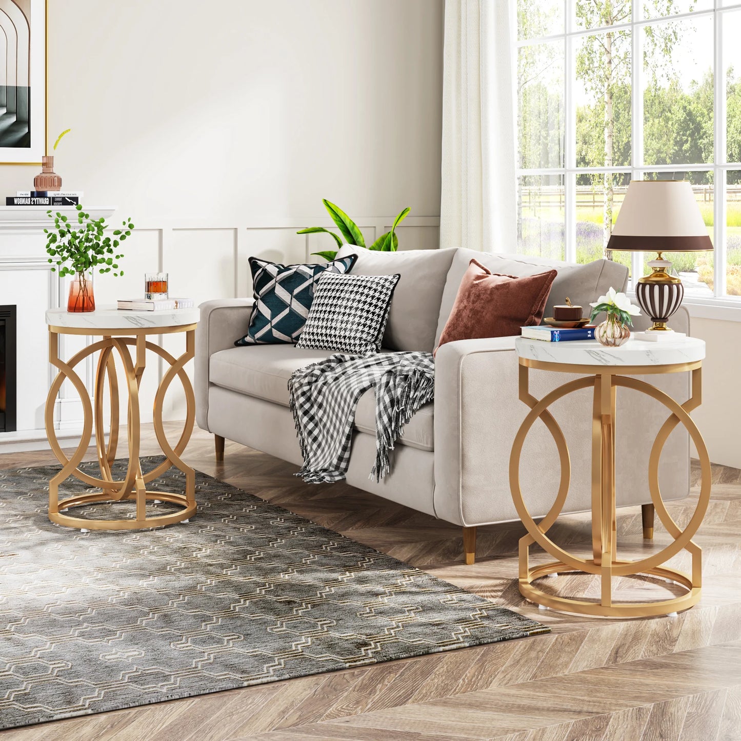 Tribesigns Modern Round End Table With Wood Top And Base