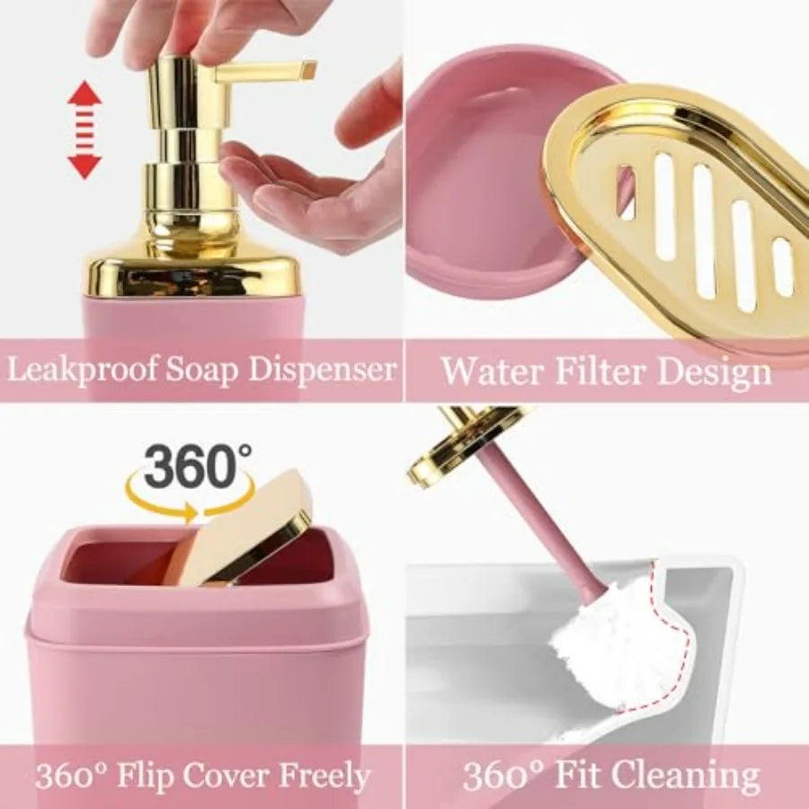Bathroom Set With Shower Curtain Rugs Trash Can Soap Dispenser