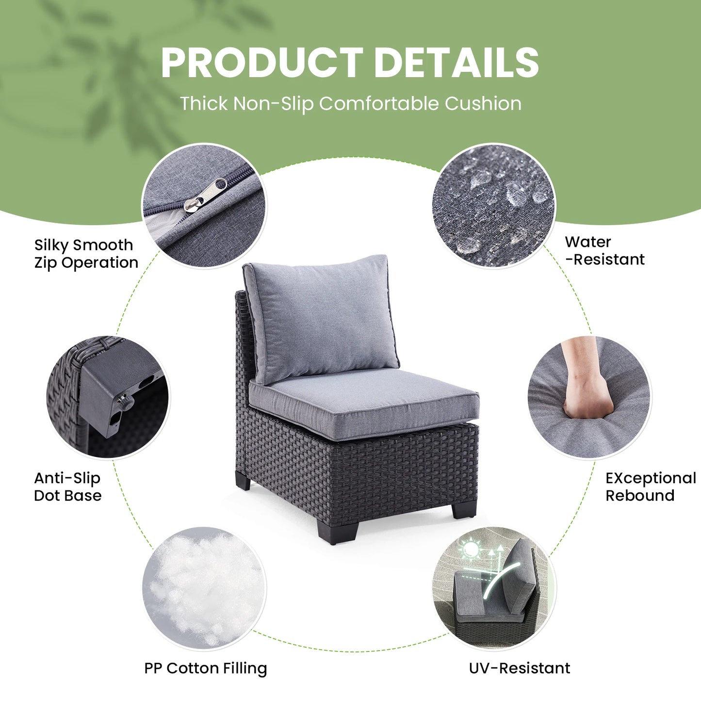 Patio Sectional Sofa Set With Ottoman Outdoor Stain Resistant Fabric