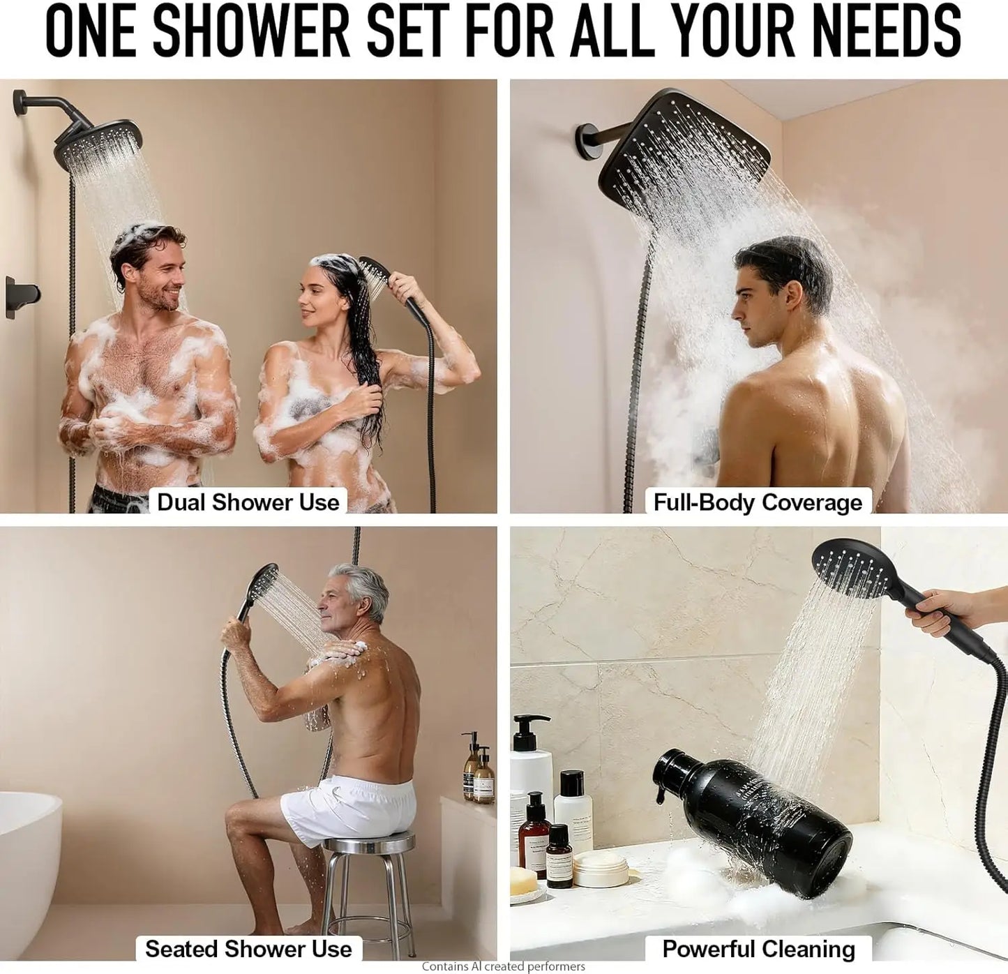 Veken Rain Shower Head With Handheld High Pressure 5 Modes