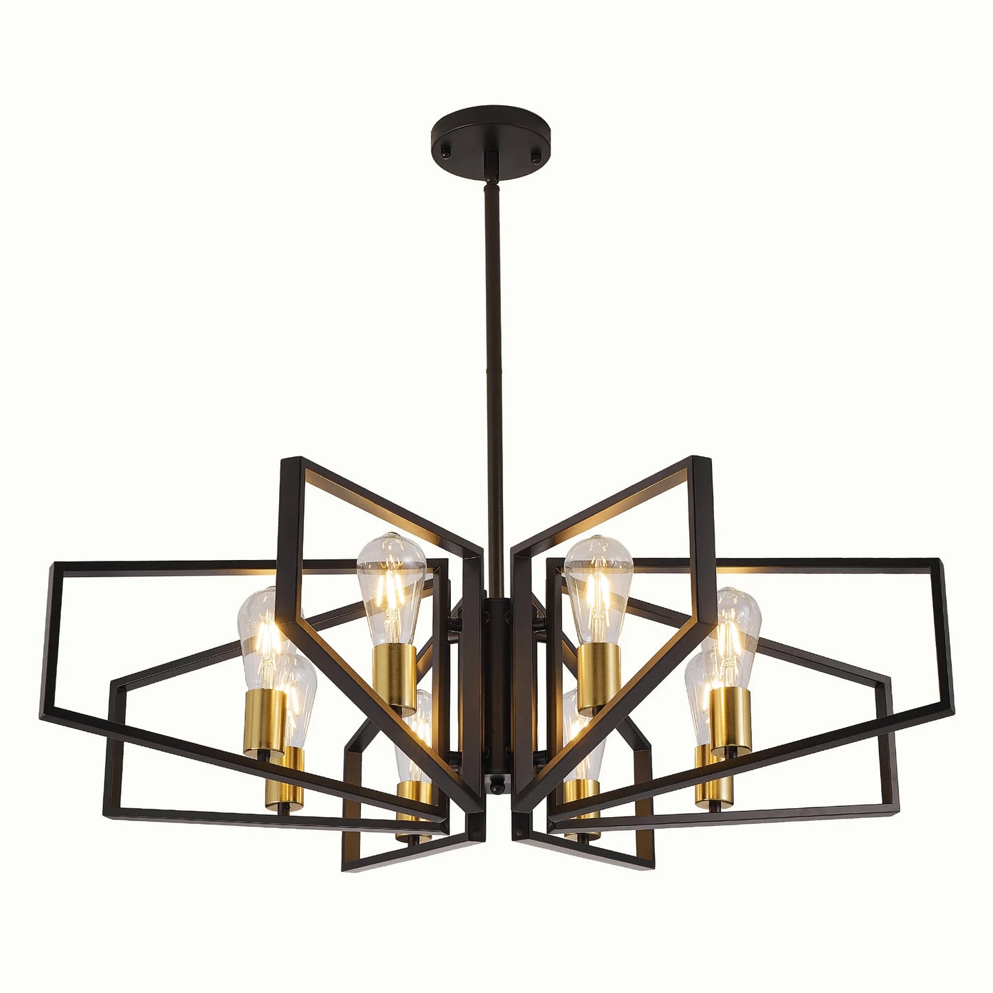 Geometric Eight Light Chandelier With Adjustable Height Metal Pendant