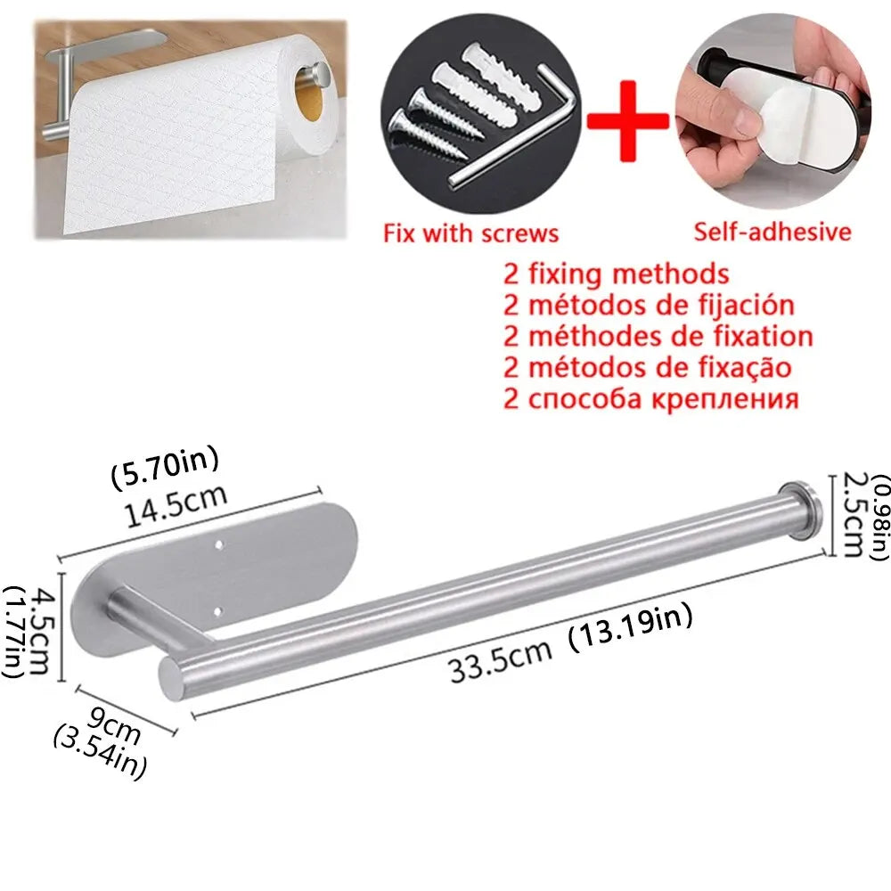 Stainless Steel Kitchen Paper Towel Holder Adhesive Dispenser Wall Mount
