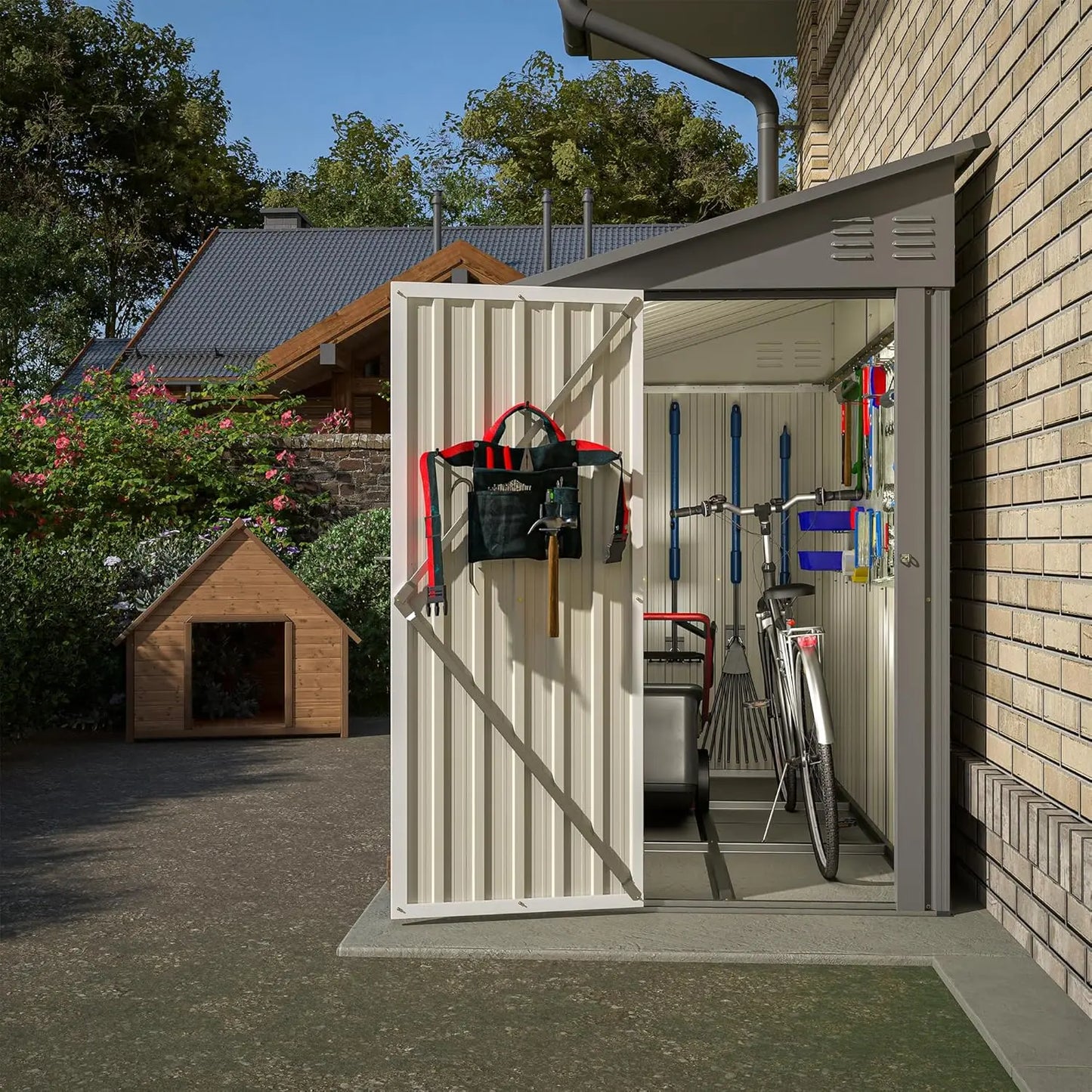 Metal Lean-To Storage Shed For Outdoor Garden Patio