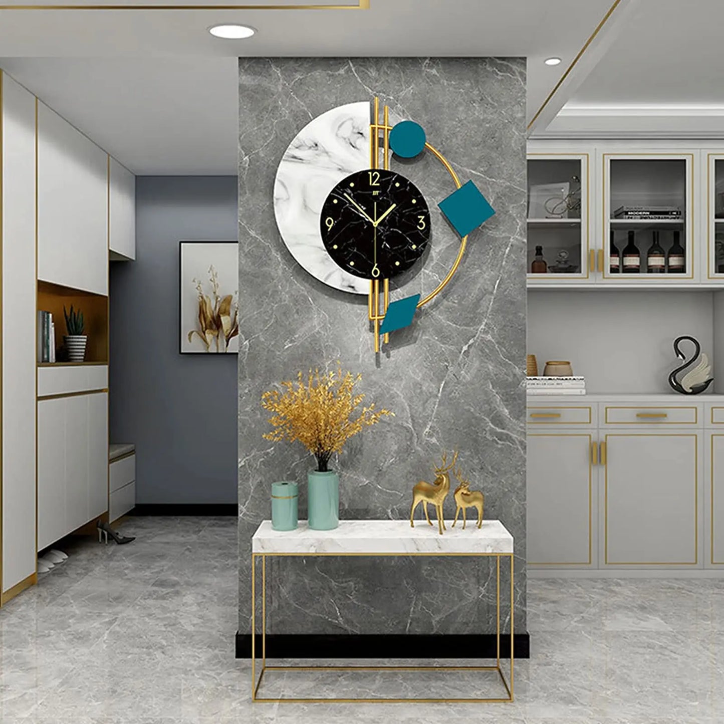 Marble Wall Clock Nordic Style Silent Battery Operated