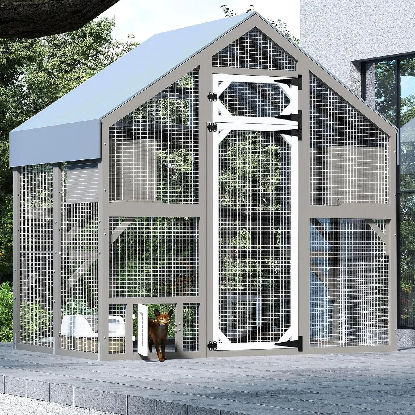 Wooden Walk-In Outdoor Catio for Multiple Cats