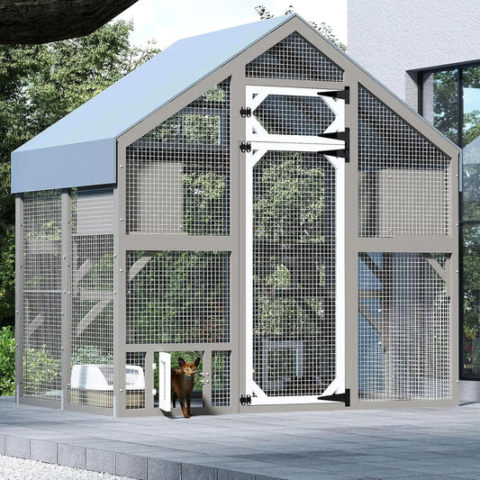 Wooden Walk-In Outdoor Catio for Multiple Cats