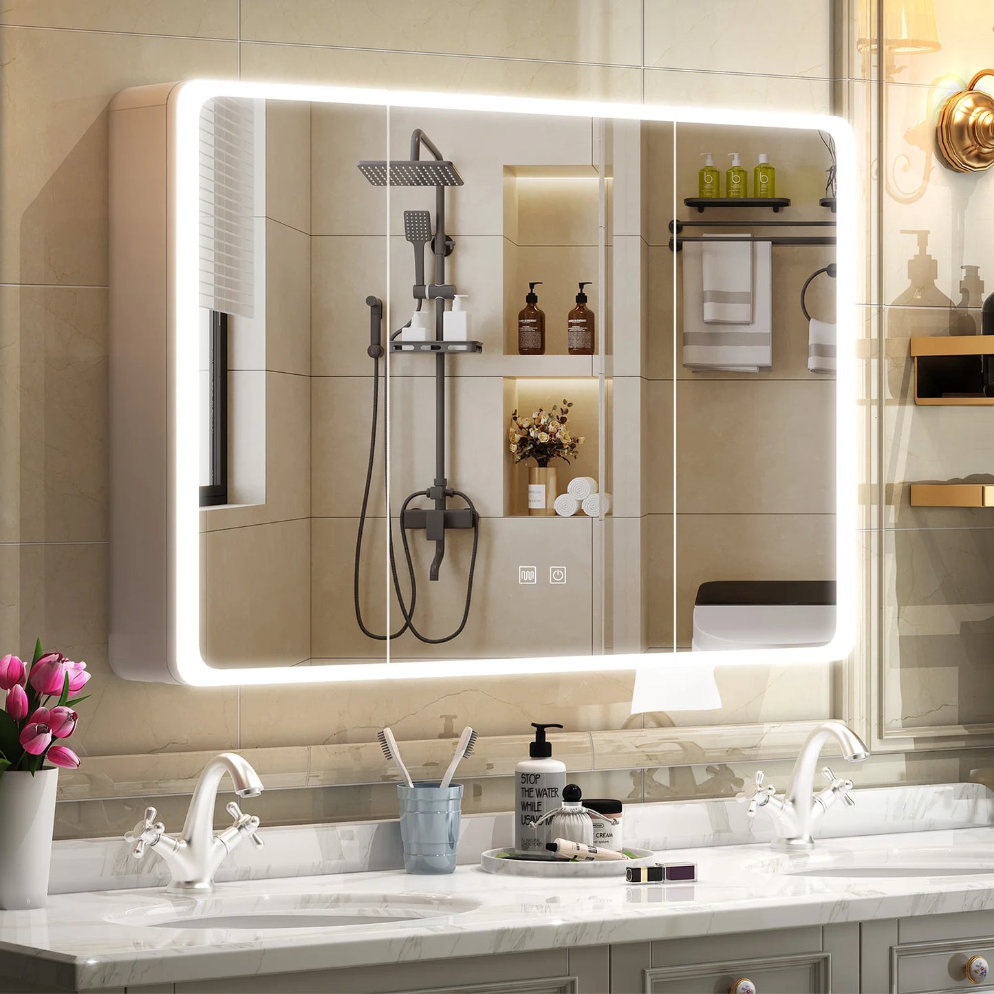 Onesaimei LED Lighted Bathroom Medicine Cabinet With Mirror