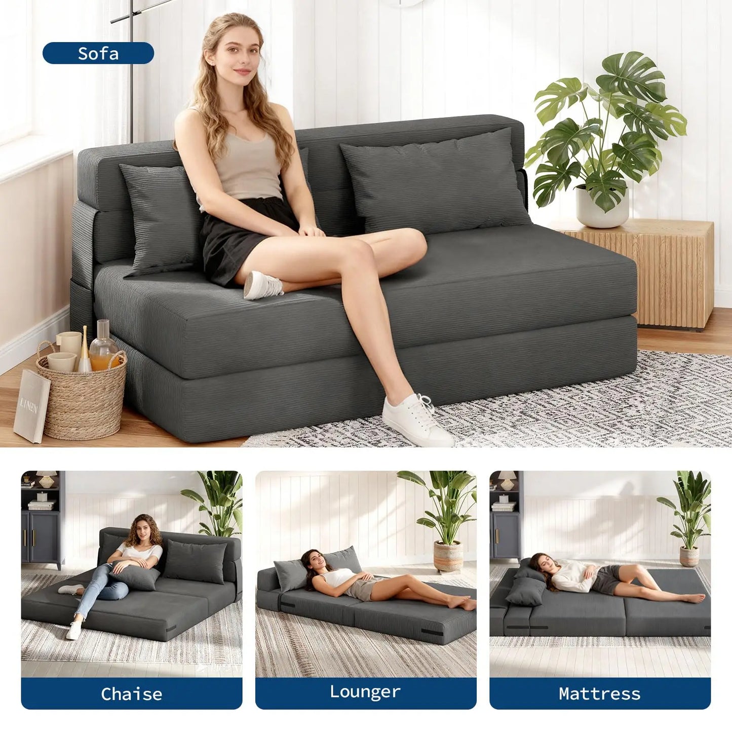 HobbyLane 4-in-1 Folding Sofa Bed Convertible Sleeper Loveseat