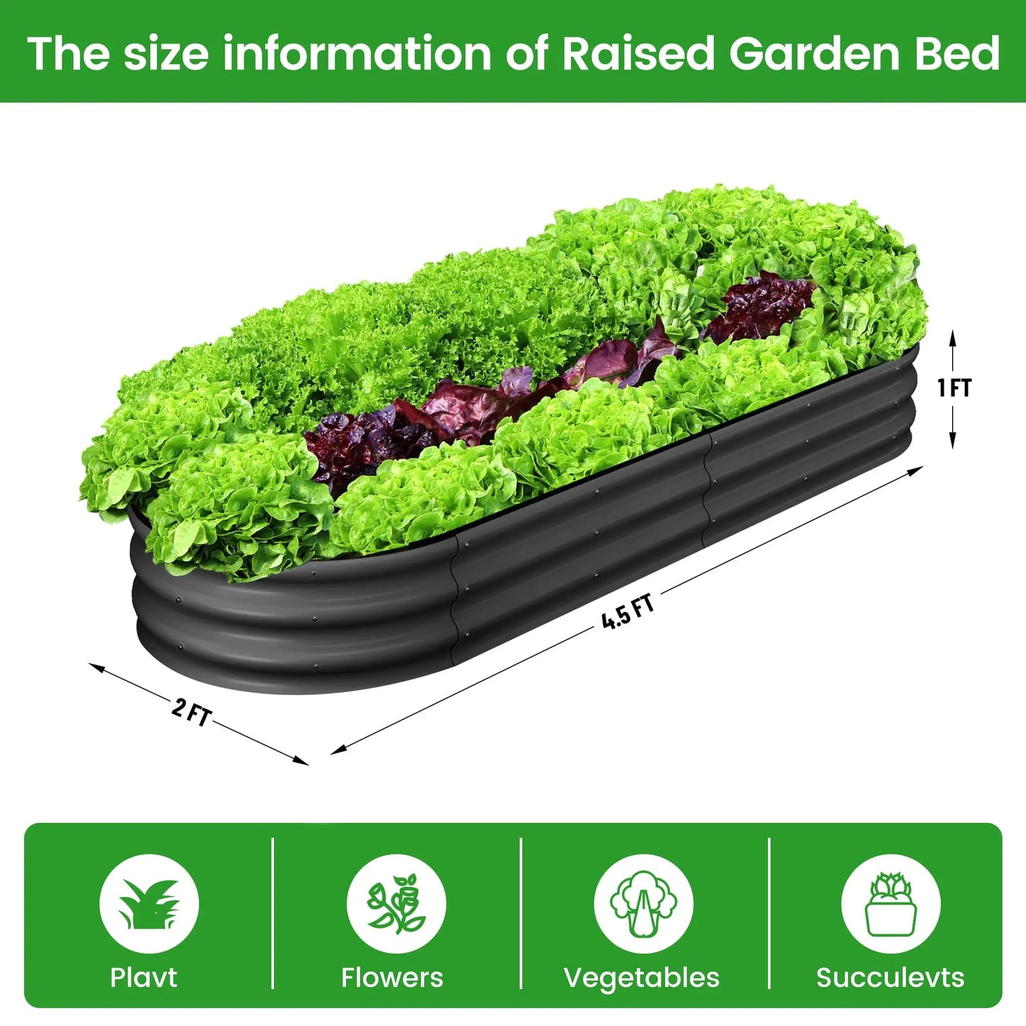 HiMISS 2 Pack Oval Galvanized Steel Raised Garden Bed Planter