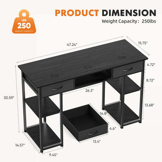 JHK Computer Gaming Desk With Metal Frame Fabric Drawers And Shelves