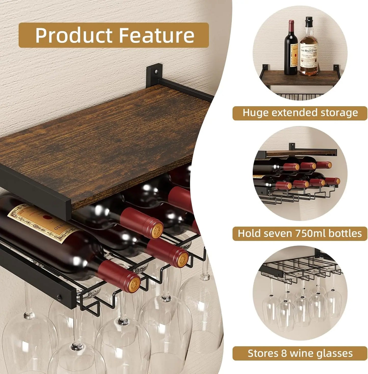 Wall Mounted Wine Rack With Stemware Hanger Industrial Design
