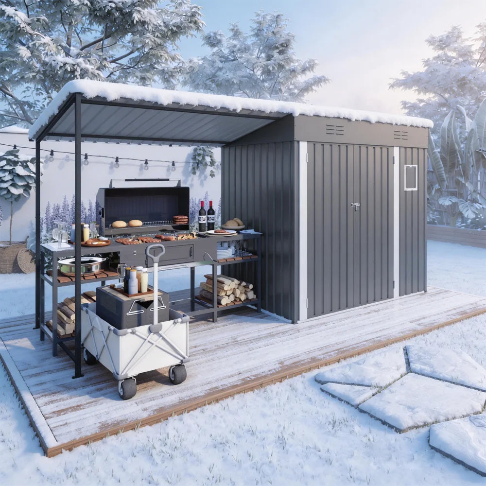 Metal Lean To Shed With Open Sided Pergola And Gazebo