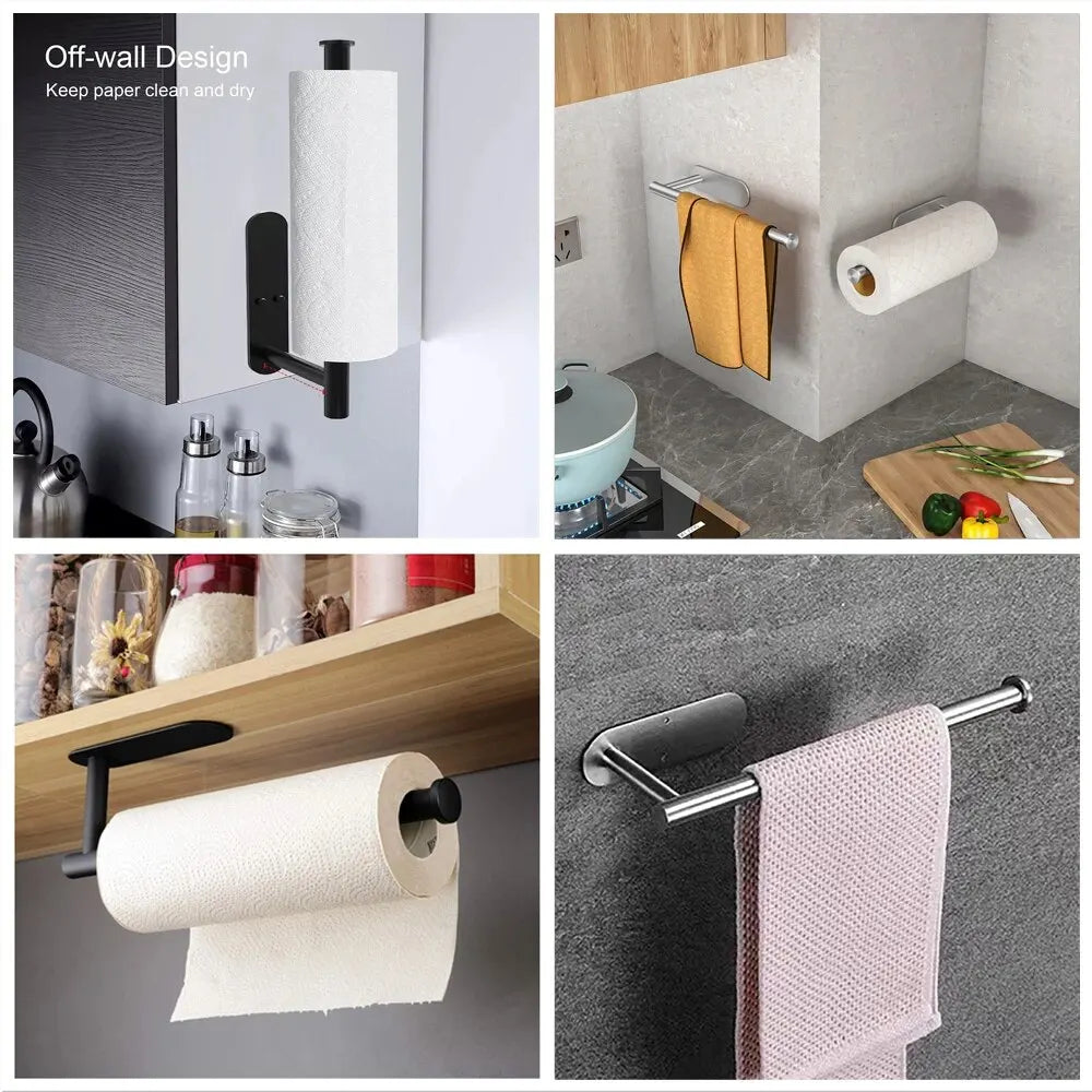Stainless Steel Kitchen Paper Towel Holder Adhesive Dispenser Wall Mount