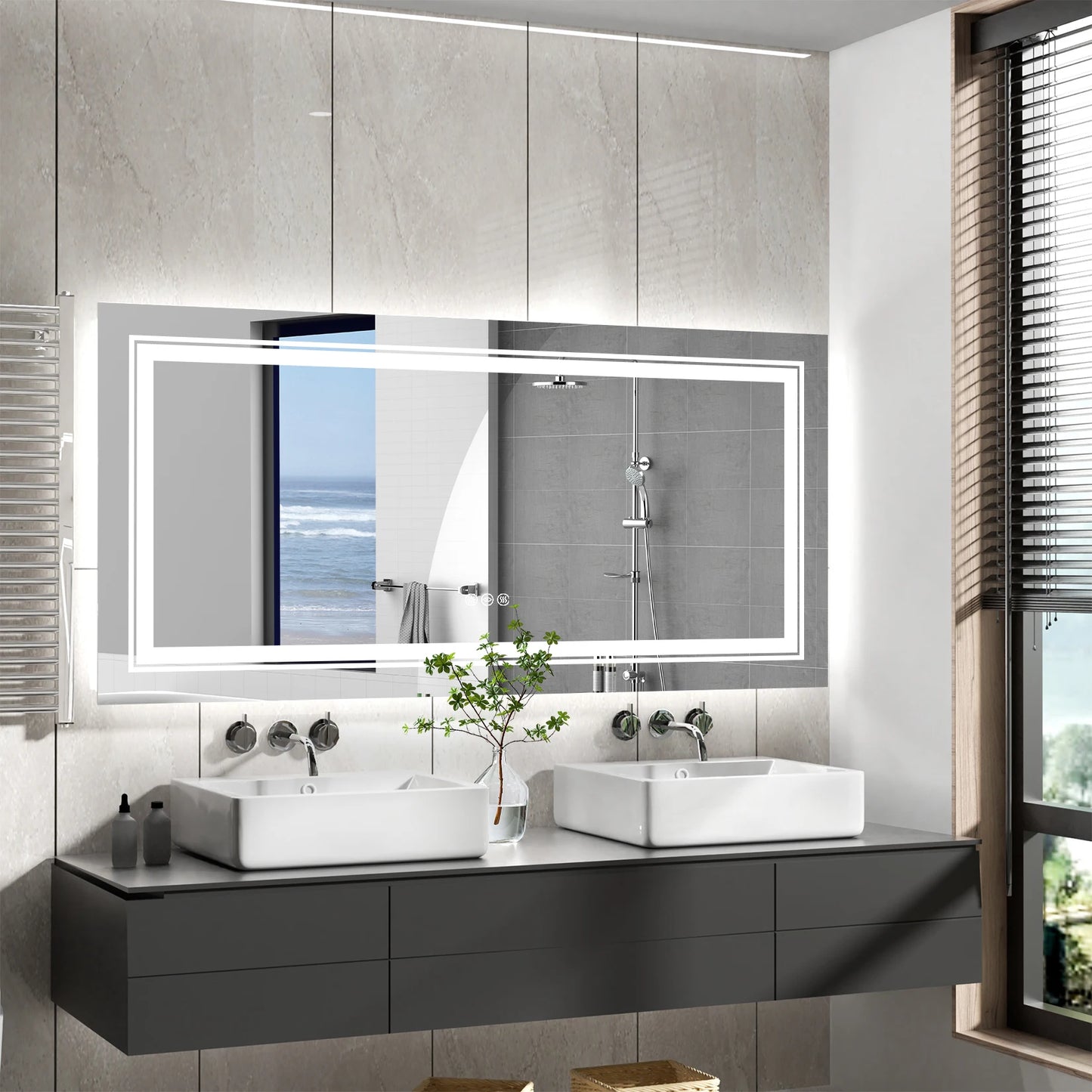 Wisfor LED Backlit Bathroom Mirror With Memory Anti Fog Front And Back Lighting