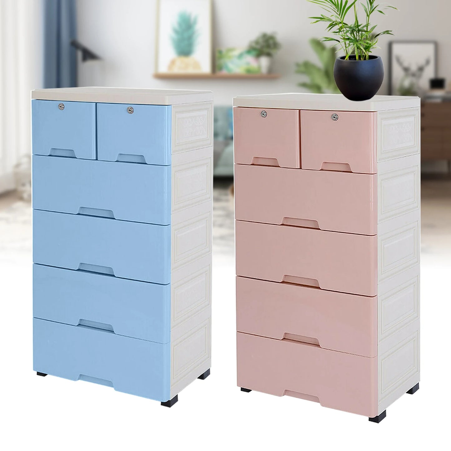 6 Drawer Plastic Dresser Storage Tower For Home Office And Bedroom