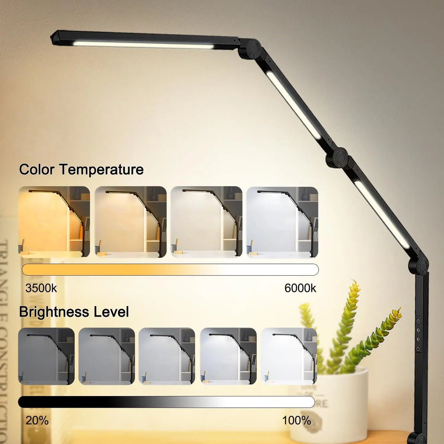 LED Desk Lamp With Clamp And Flexible Swing Arm Brightness