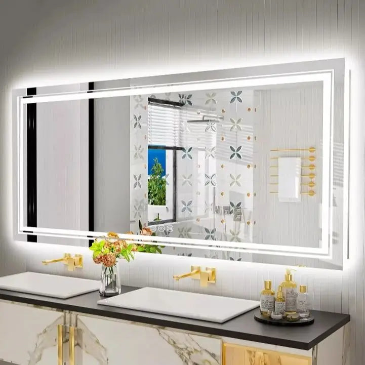 LED Bathroom Vanity Mirror With Front And Backlit Lighting Wall Mounted