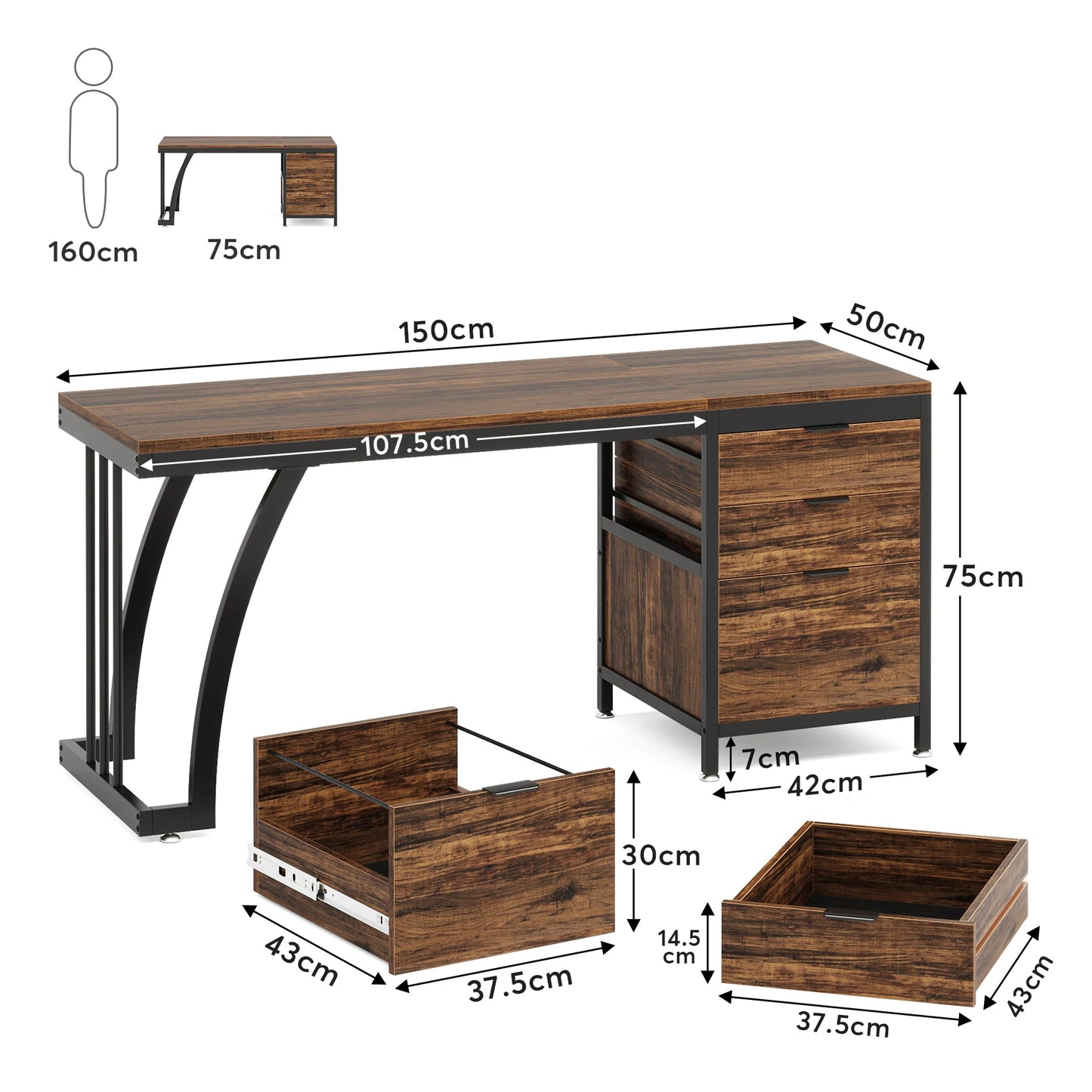 Tribesigns Computer Desk With Three Reversible Drawers