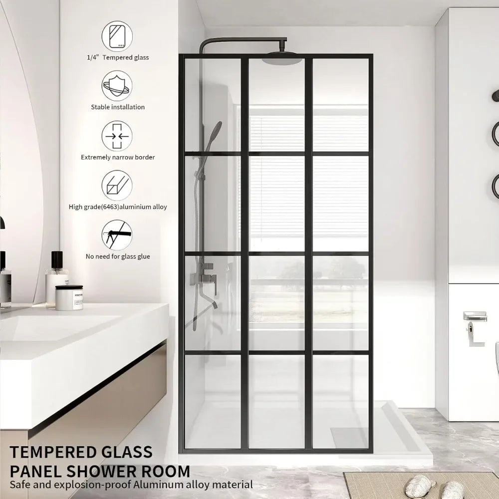 Walk-In Shower Door With Tempered Glass Panel For Bathroom