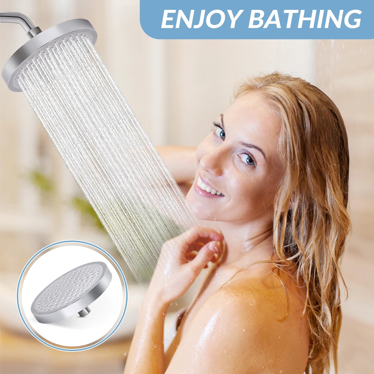 High Pressure Rain Shower Head Stainless Steel Wall Mount Adjustable