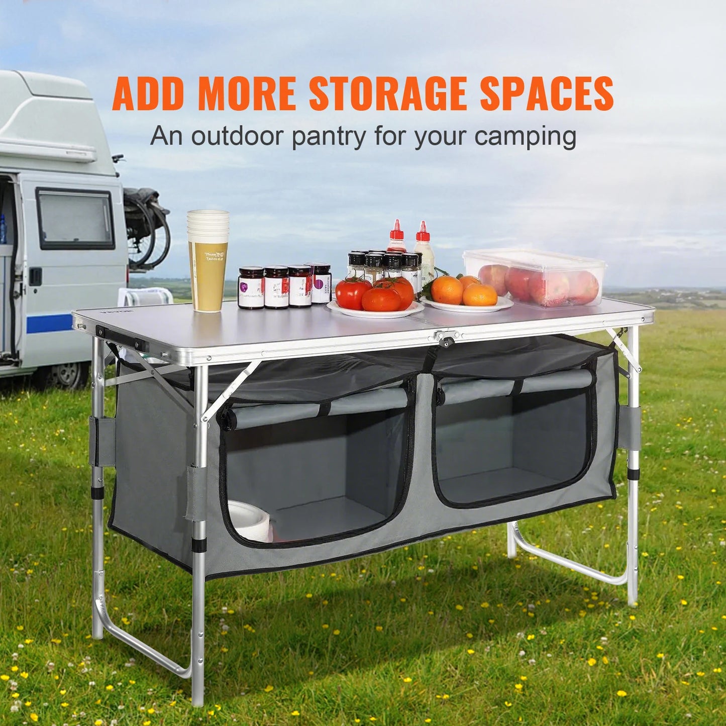 VEVOR Camping Kitchen Table Quick Set Up Folding MDF Table
