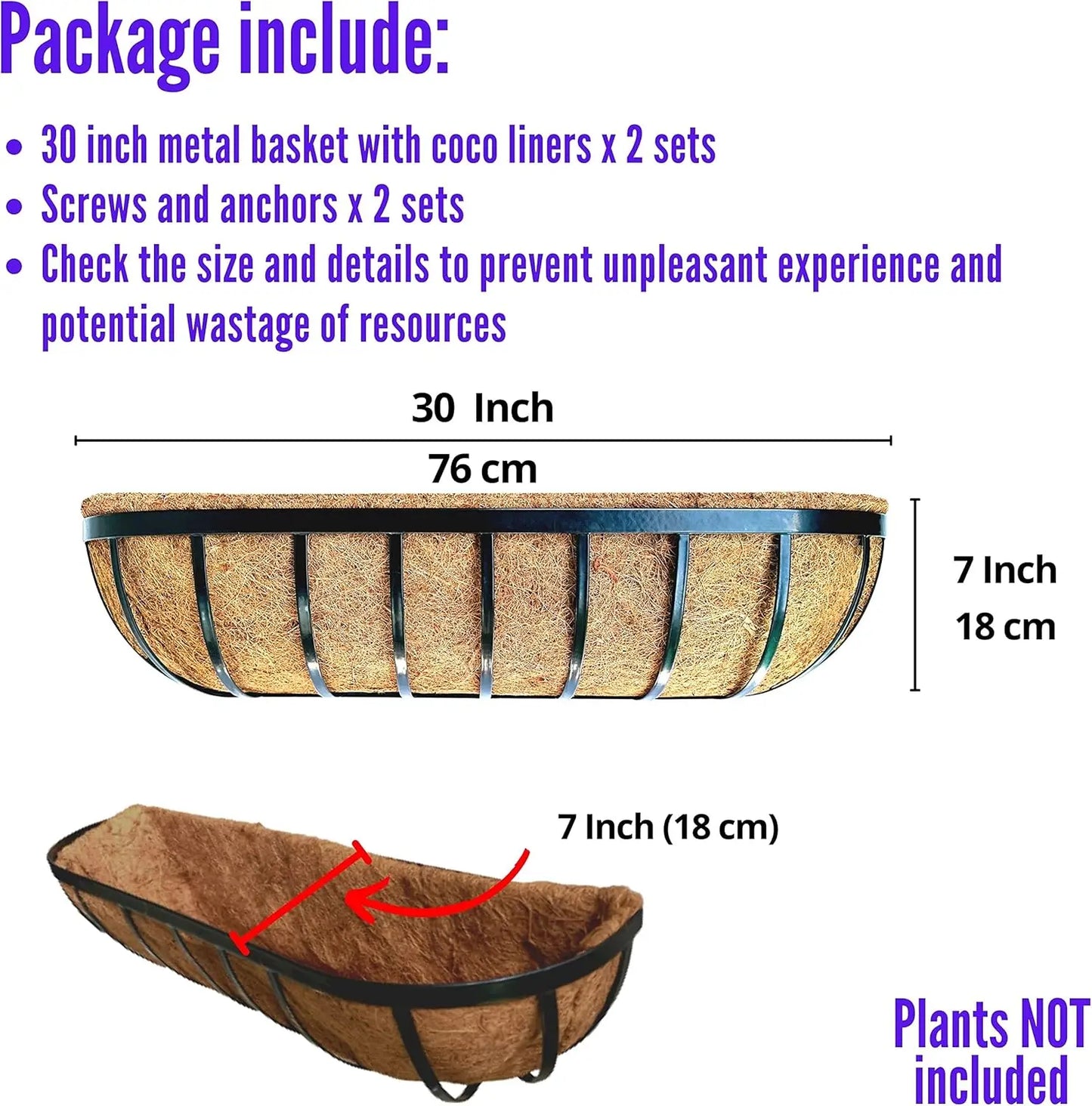 2 Pack Metal Window Box Planters For Outdoor Wall Hanging