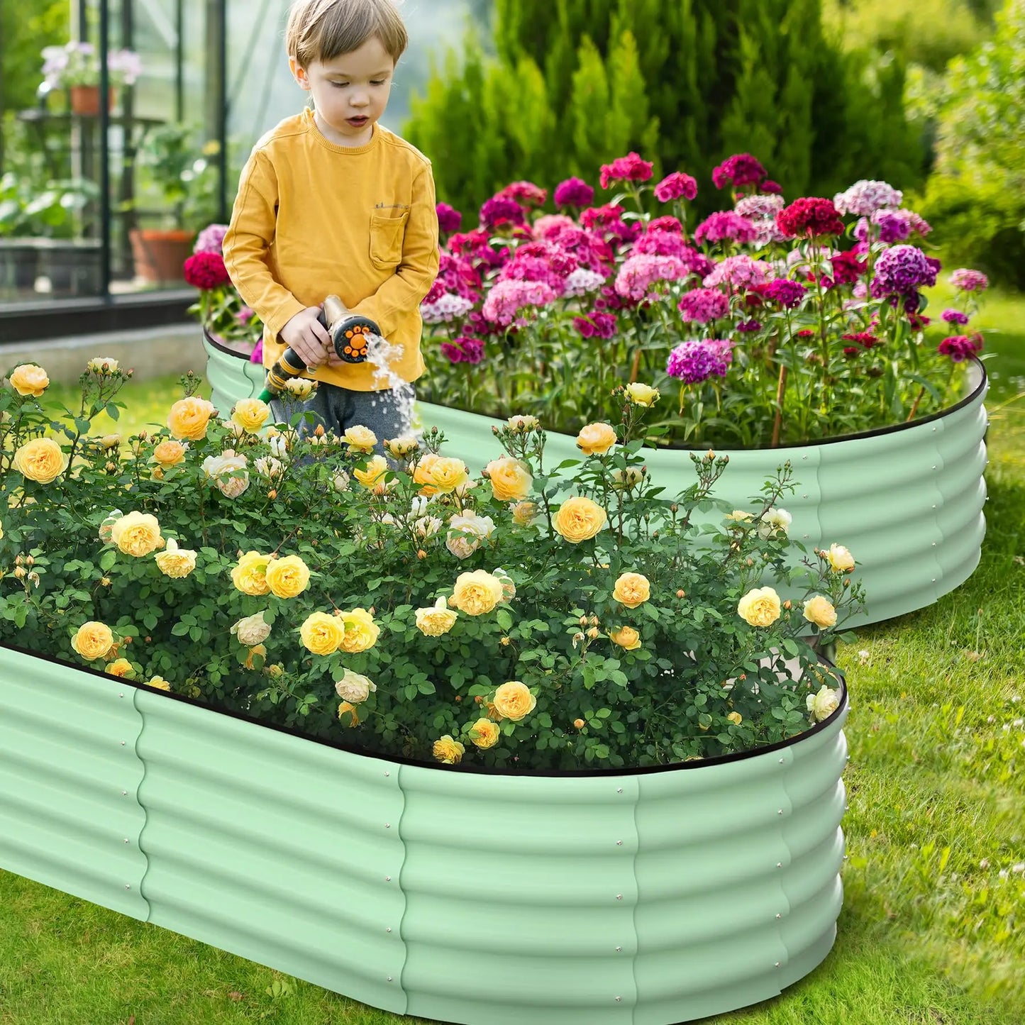 HiMISS 2 Pack Oval Galvanized Steel Raised Garden Bed Planter
