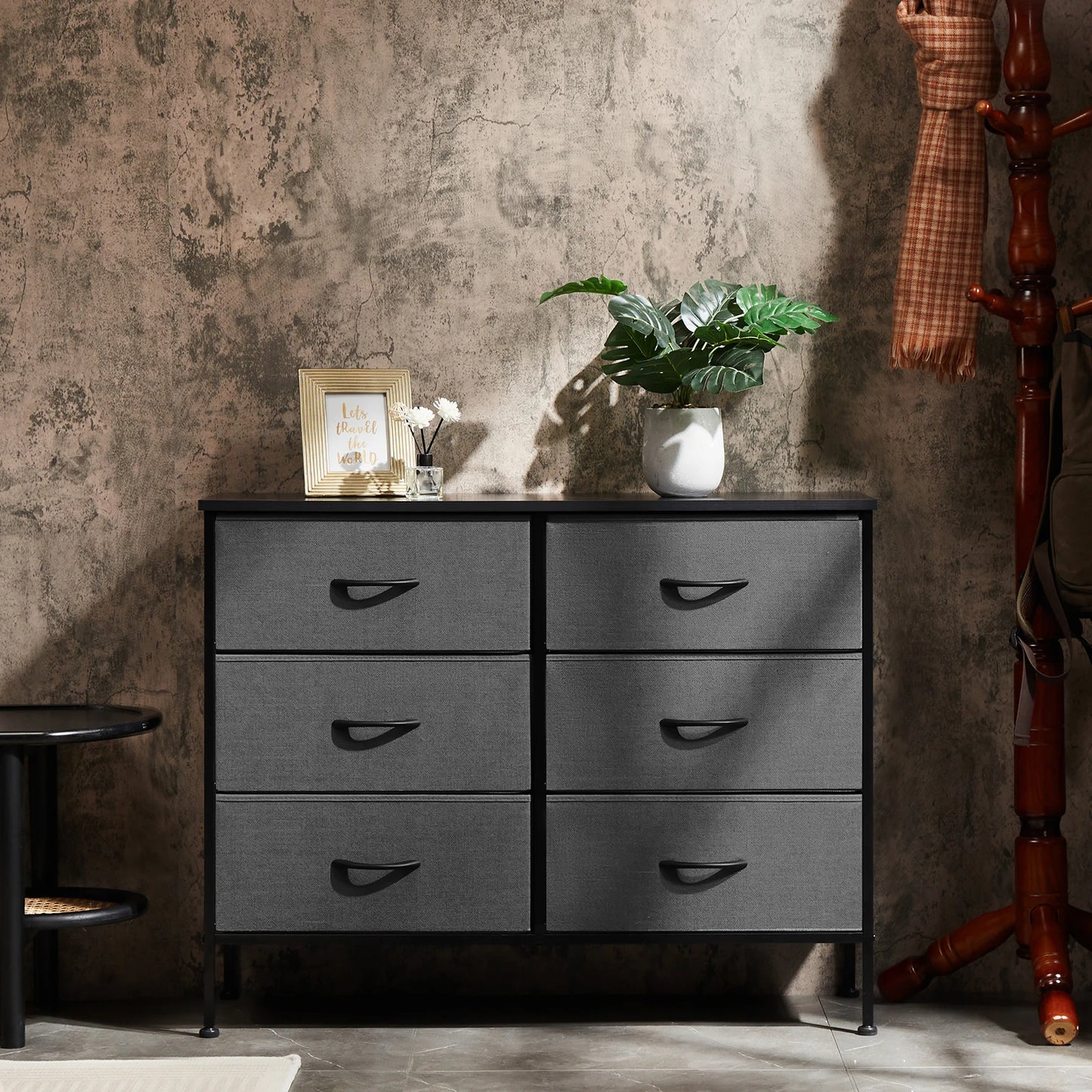 JHK Six Drawer Fabric Nightstand With Storage For Bedroom