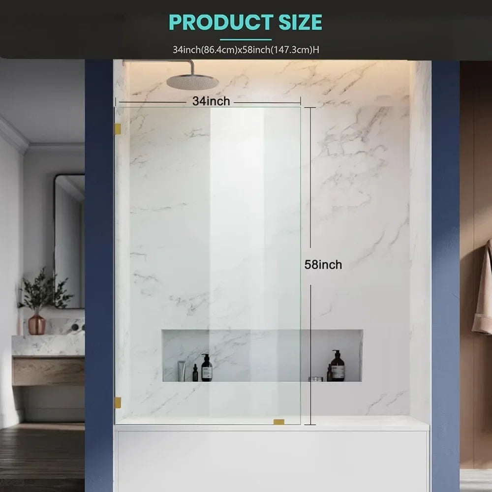 Frameless Fixed Shower Glass Panel With Brushed Gold Clamps