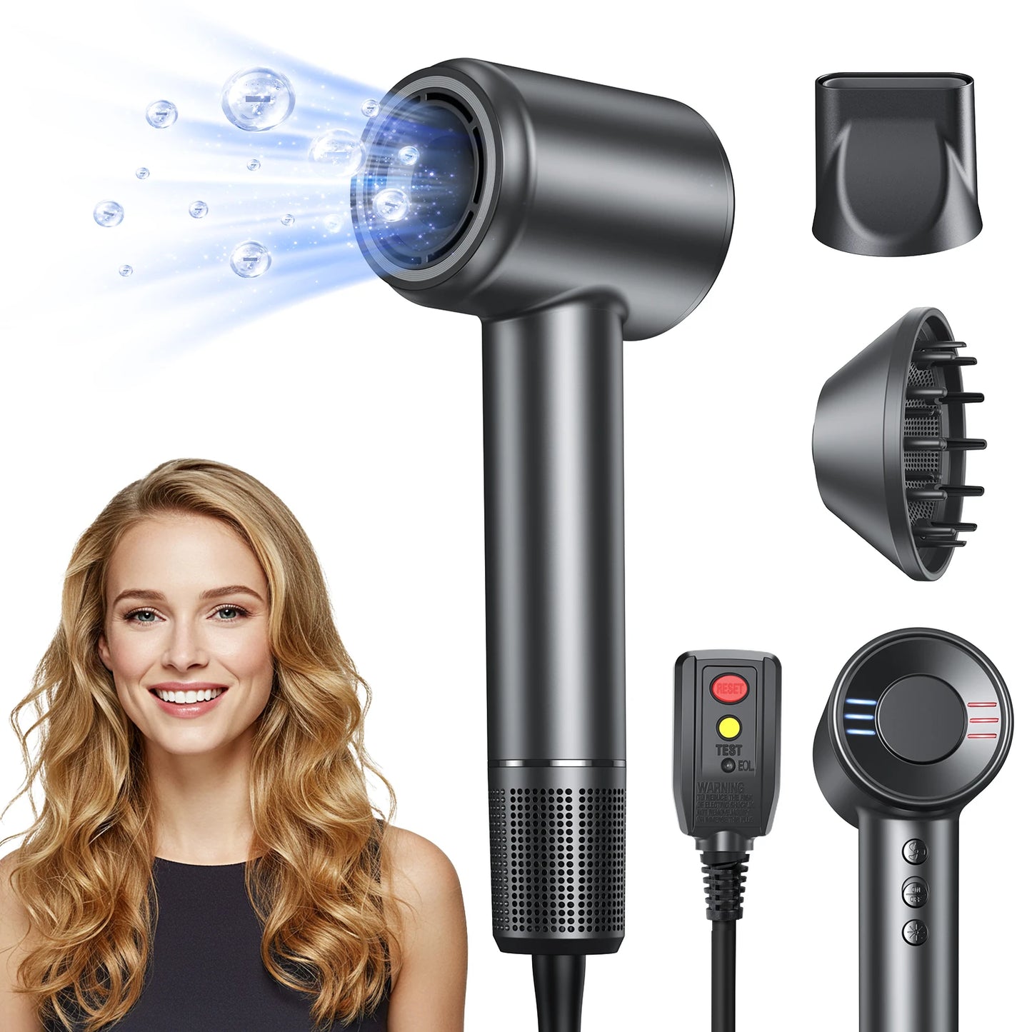 LYSMOSKI Hair Dryer 120000 RPM Negative Ionic Brushless Motor Drying