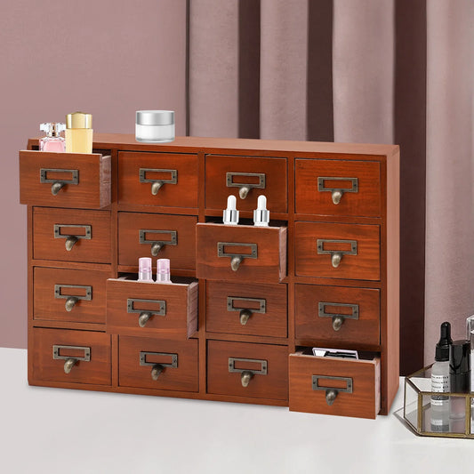 Bymaocar 16-Drawer Wooden Storage Box Apothecary Cabinet