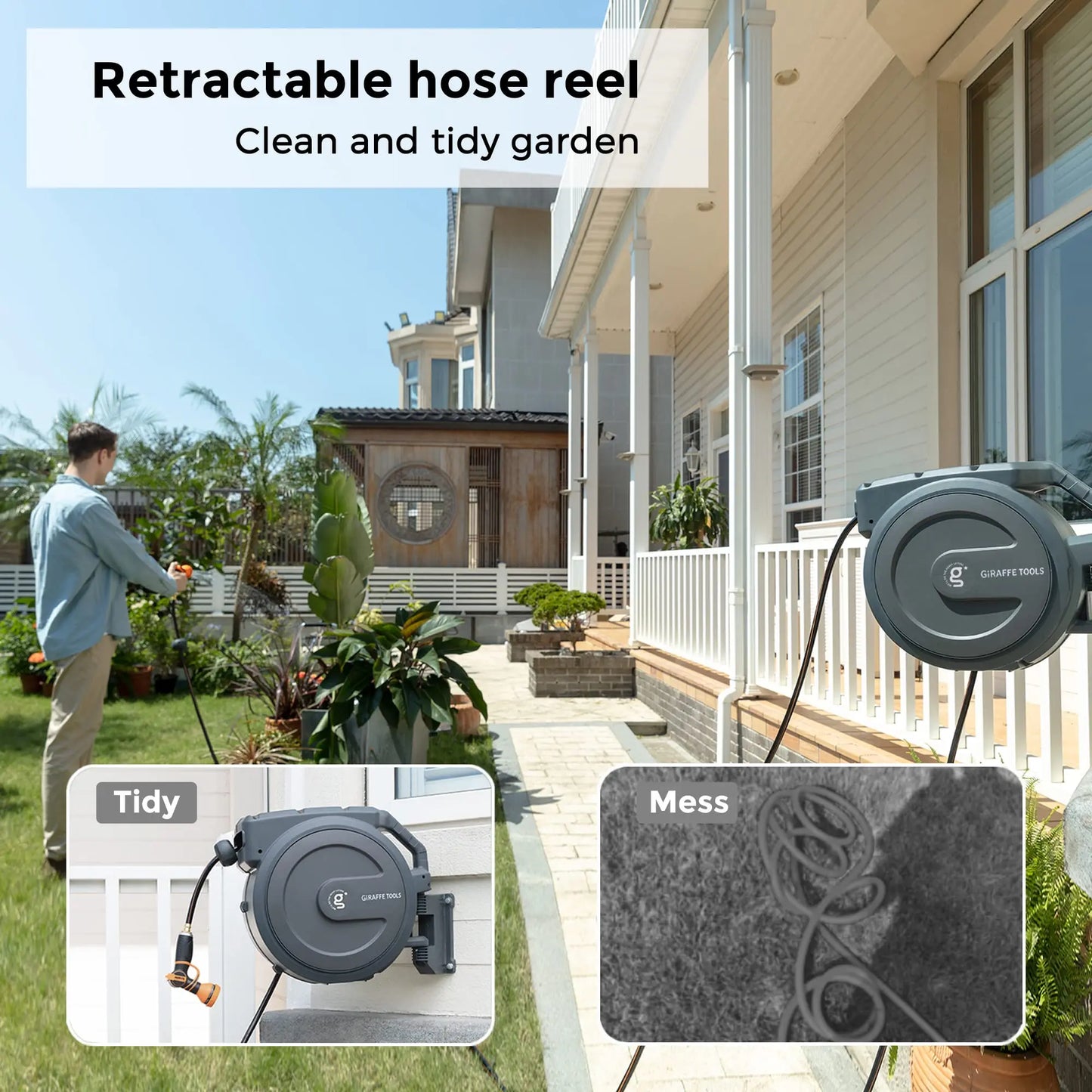 Giraffe Tools AW30 Wall Mounted Hose Reel Retractable Rewind Lock