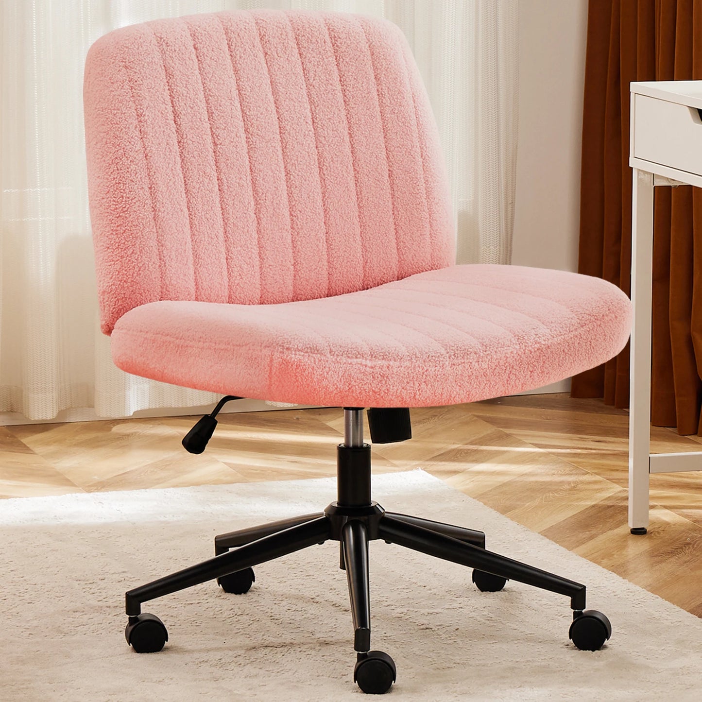 JHK Armless PU Leather Office Chair With Wheels Height Adjustable